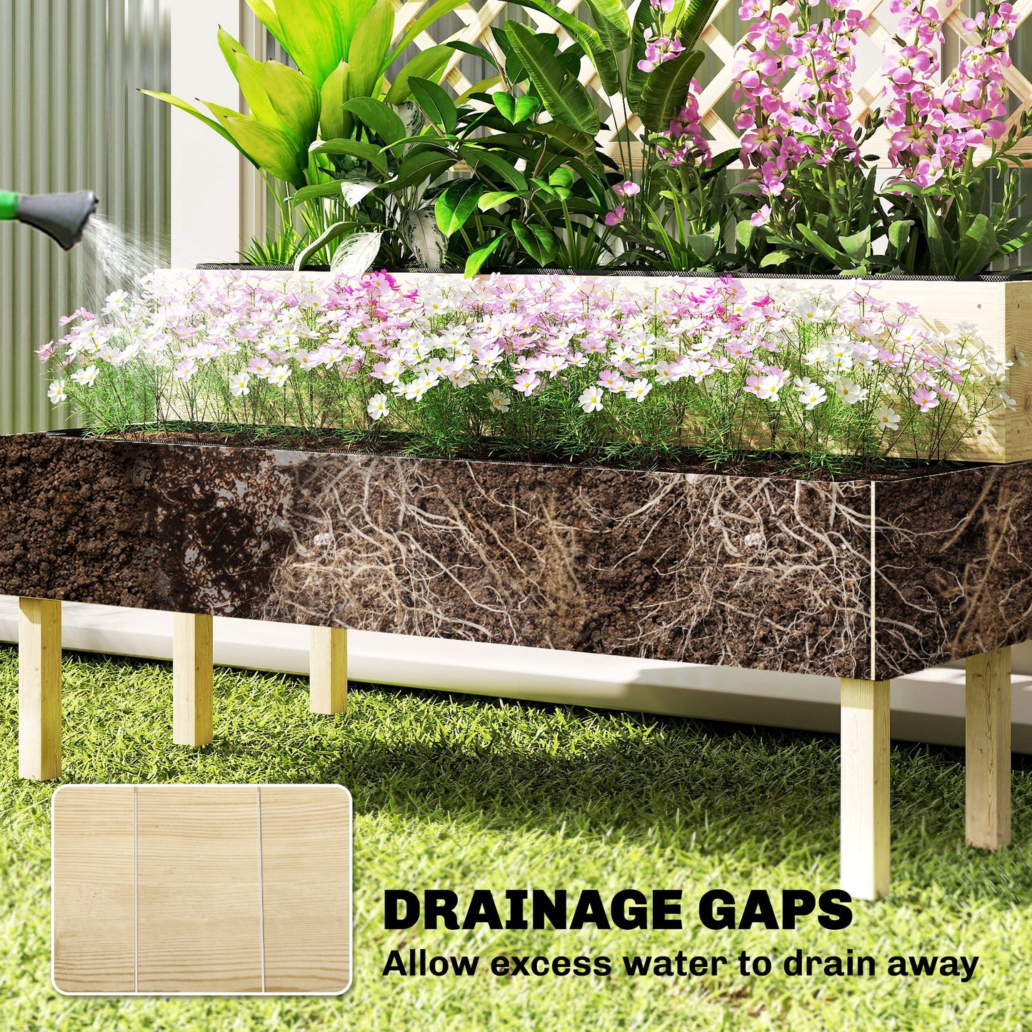 2-Tier Raised Garden Bed with Trellis for Climbing Plants