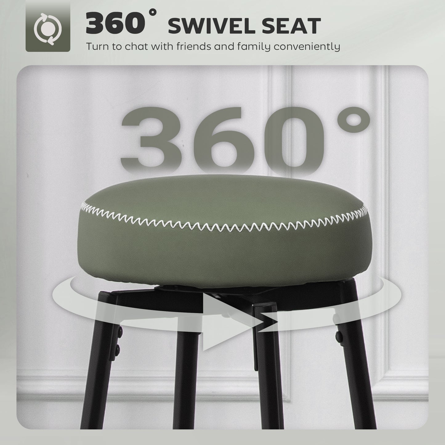 Swivel Bar Stools Set of 2, PU Leather Barstools with Footrest