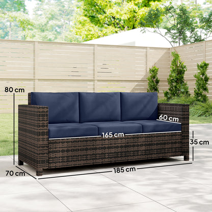 Rattan Wicker 3-seater Sofa Chair Patio Furniture, Dark Blue