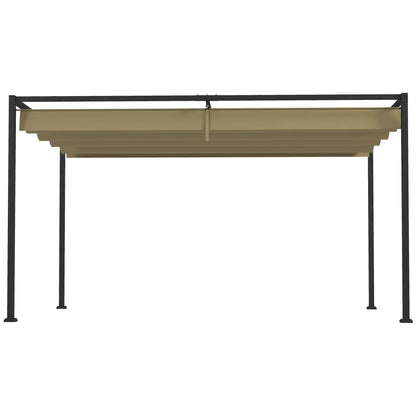 4 x 3(m) Metal Pergola with Retractable Roof, Garden Gazebo Canopy Shelter for Outdoor, Patio, Khaki