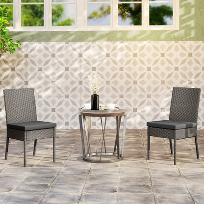 2 PCs Rattan Garden Chairs with Cushion, Wicker Dining Chairs, Grey