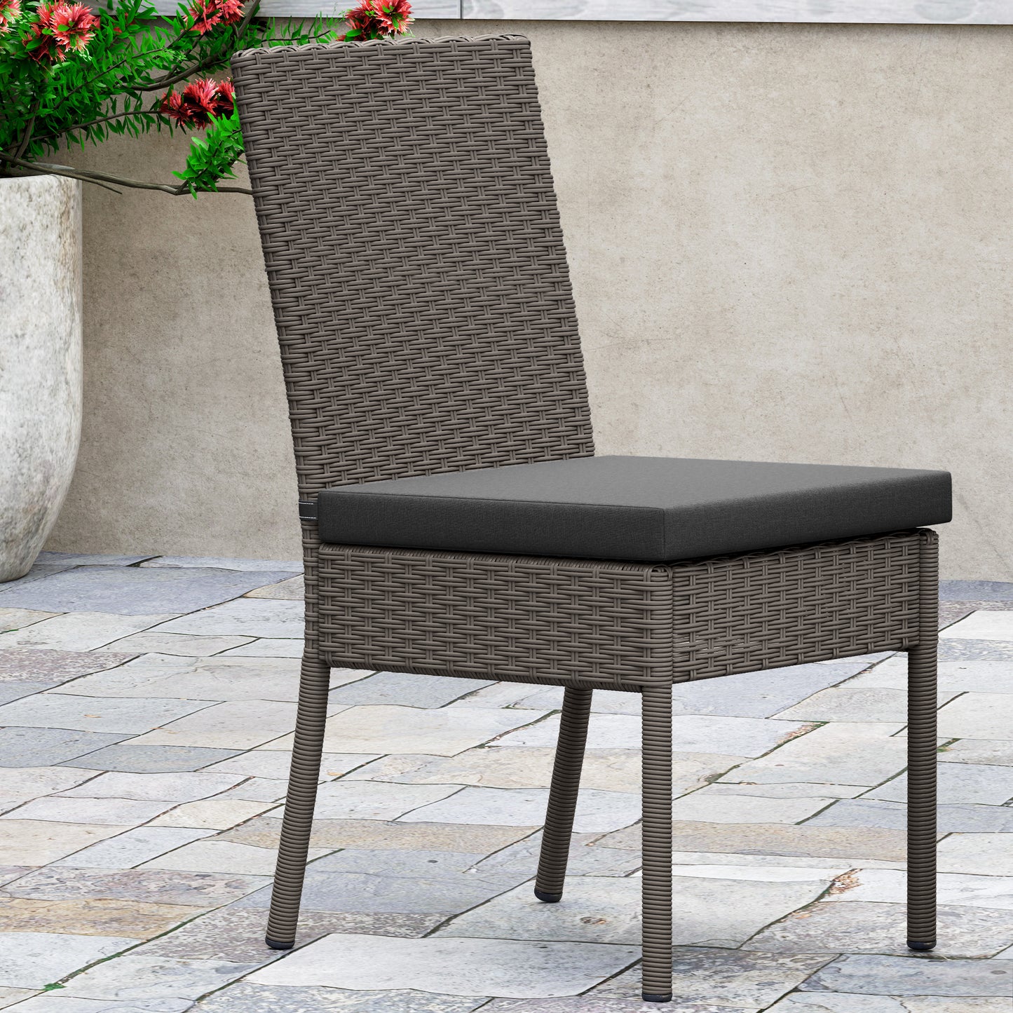 2 PCs Rattan Garden Chairs with Cushion, Wicker Dining Chairs, Grey