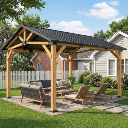 3.5 x 4 m Hardtop Gazebo with Galvanised Metal Roof, Black Grey