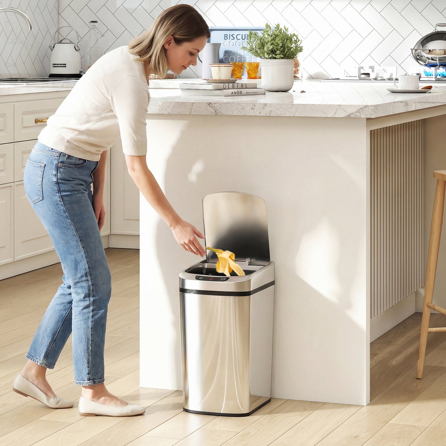 12L Sensor Bin, Automatic Touchless Motion Sensor Kitchen Bin, Silver