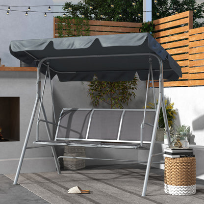 Metal Swing Chair 3 Seater Patio Bench w/ Canopy, Dark Grey