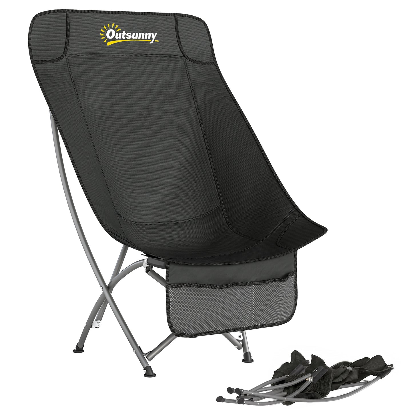 Camping Chair Portable with Side Pocket Black