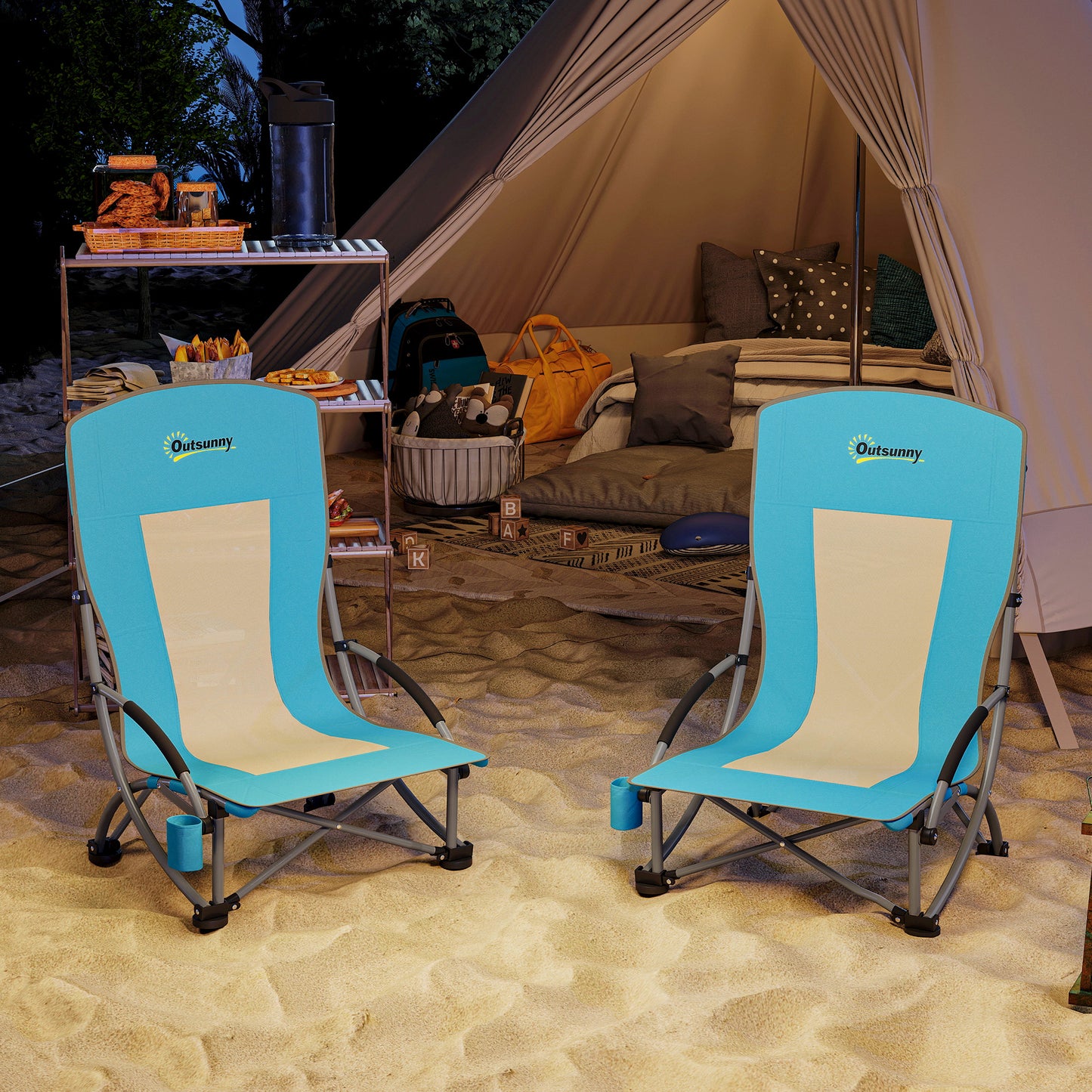 Set of 2 Folding Beach Chair, Camping Chair with Carry Bag, Blue