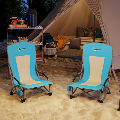 Set of 2 Folding Beach Chair, Camping Chair with Carry Bag, Blue