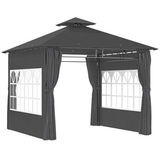 3 x 3 m Garden Gazebo, Outdoor Gazebo Canopy Shelter, Dark Grey