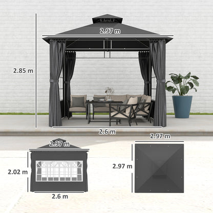 3 x 3 m Garden Gazebo, Outdoor Gazebo Canopy Shelter, Dark Grey