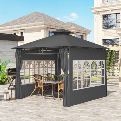 3 x 3 m Garden Gazebo, Outdoor Gazebo Canopy Shelter, Dark Grey