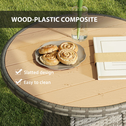 Outdoor PE Rattan Dining Table w/ Wood-plastic Composite Top, Natural