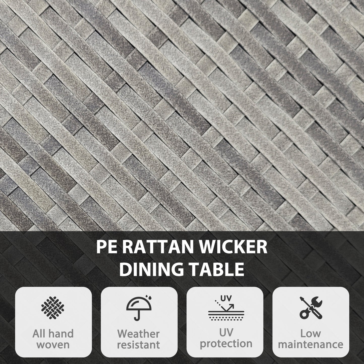 Outdoor PE Rattan Dining Table w/ Wood-plastic Composite Top, Natural