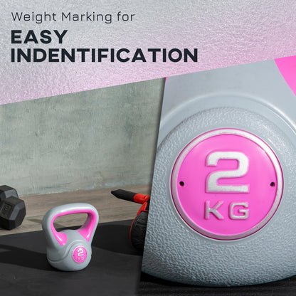 2kg Kettle Bell with Handle for Home Gym, Pink and Grey
