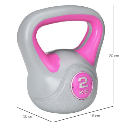 2kg Kettle Bell with Handle for Home Gym, Pink and Grey