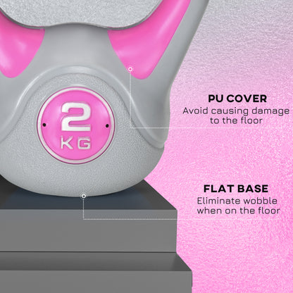 2kg Kettle Bell with Handle for Home Gym, Pink and Grey