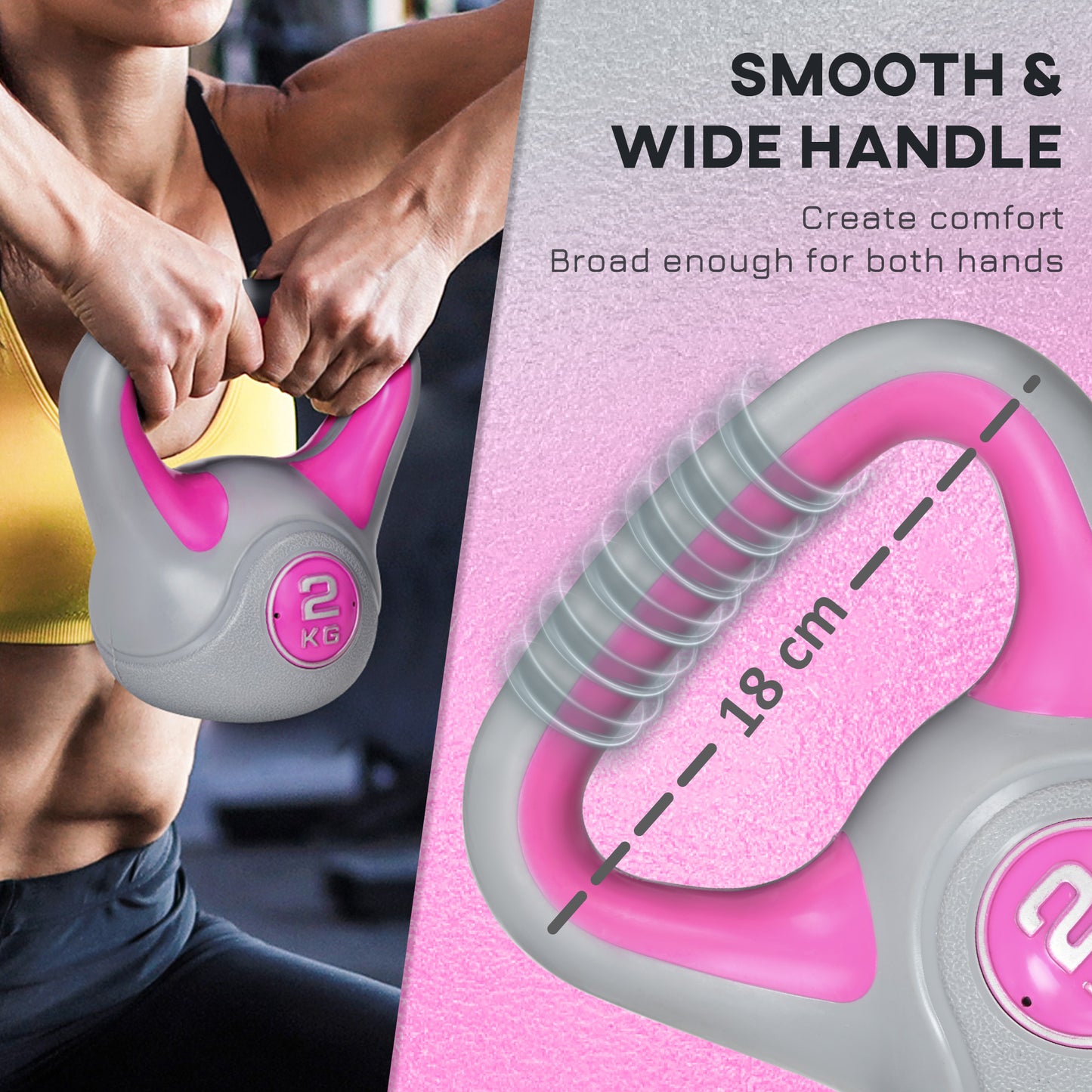 2kg Kettle Bell with Handle for Home Gym, Pink and Grey