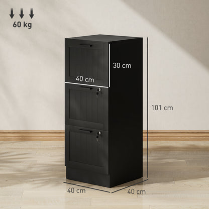 3 Drawer File Cabinet with Lock and Adjustable Hanging Bars, Black