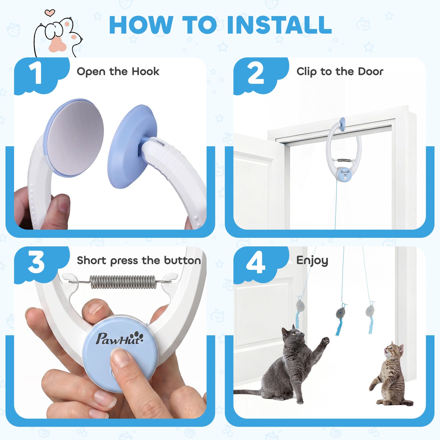 Interactive Cat Toys for Indoor Kittens & Adult, Smart Touch Automatic Cat Toy, USB Rechargeable Door Hanging Bouncing Mouse Teaser for Kitten Exercise and Enrichment