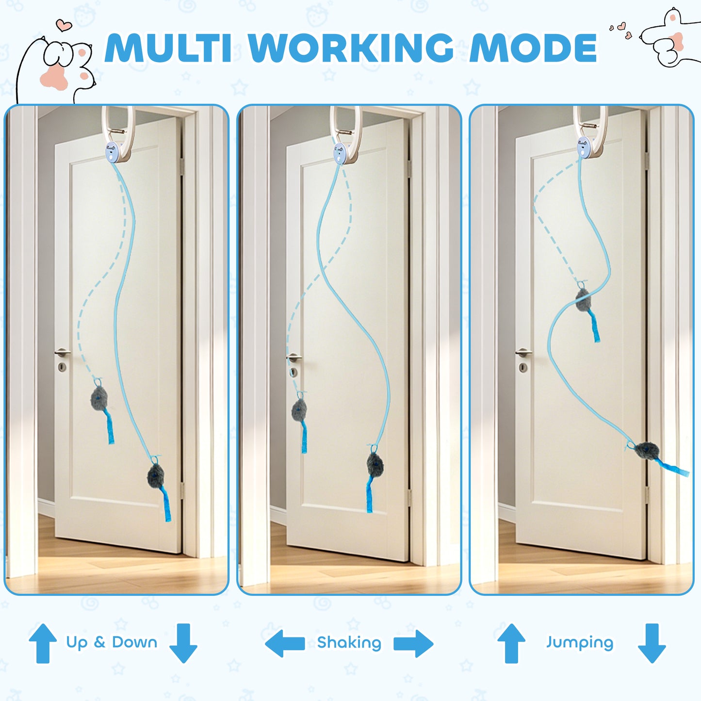 Interactive Cat Toys for Indoor Kittens & Adult, Smart Touch Automatic Cat Toy, USB Rechargeable Door Hanging Bouncing Mouse Teaser for Kitten Exercise and Enrichment