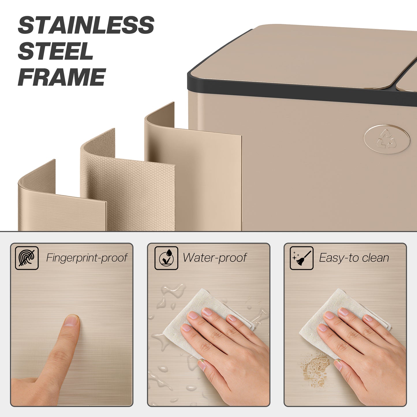 2 x 28L Dual Kitchen Bin Pedal Bin for Recycling and Waste, Gold Tone
