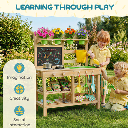 Wooden Kids Mud Kitchen with Kitchenware & Garden Tools