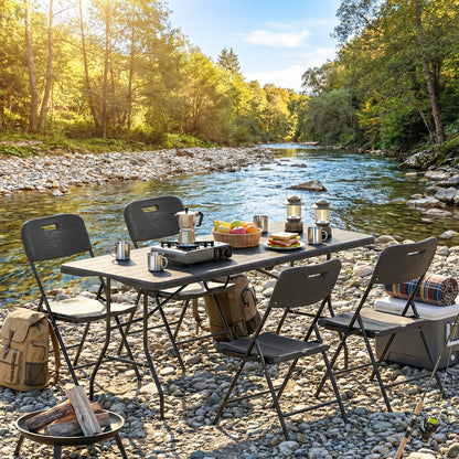 5 Piece 6ft Foldable Table and Chairs, Portable Picnic Table Set