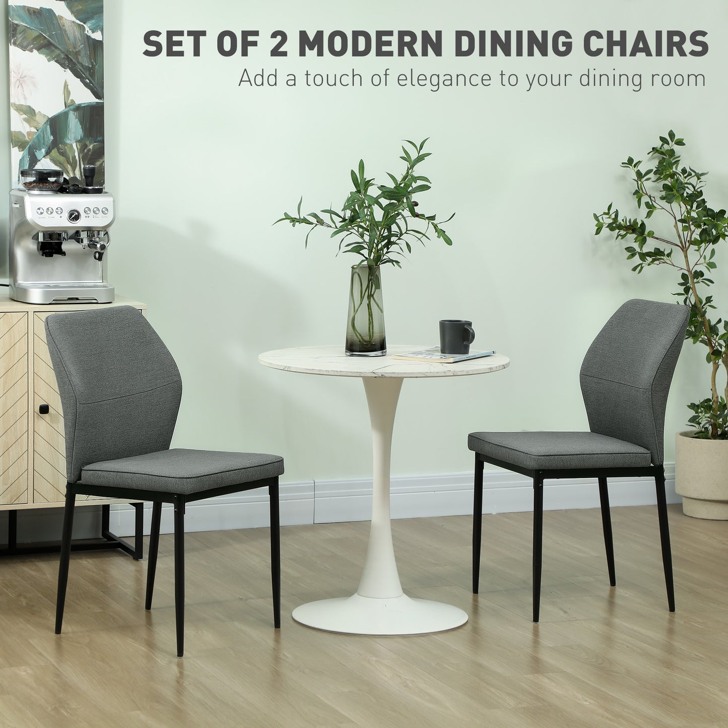 Set of 2 Dining Chairs with Curved Back Padded Seat for Kitchen Grey