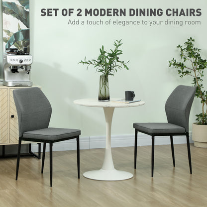 Set of 2 Dining Chairs with Curved Back Padded Seat for Kitchen Grey
