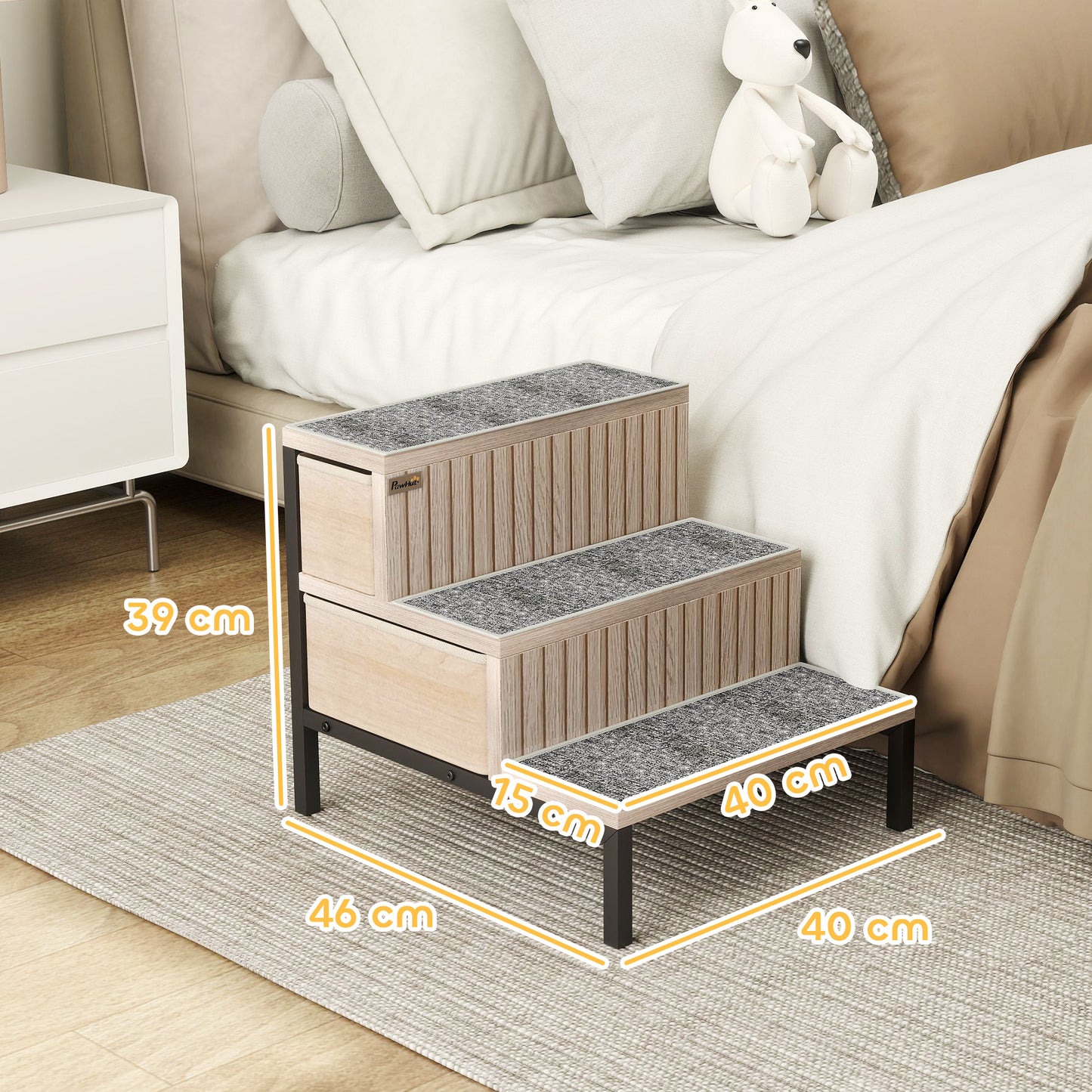 Dog Stairs with Storage, Dog Steps for Older Cats & Small Dogs, Oak