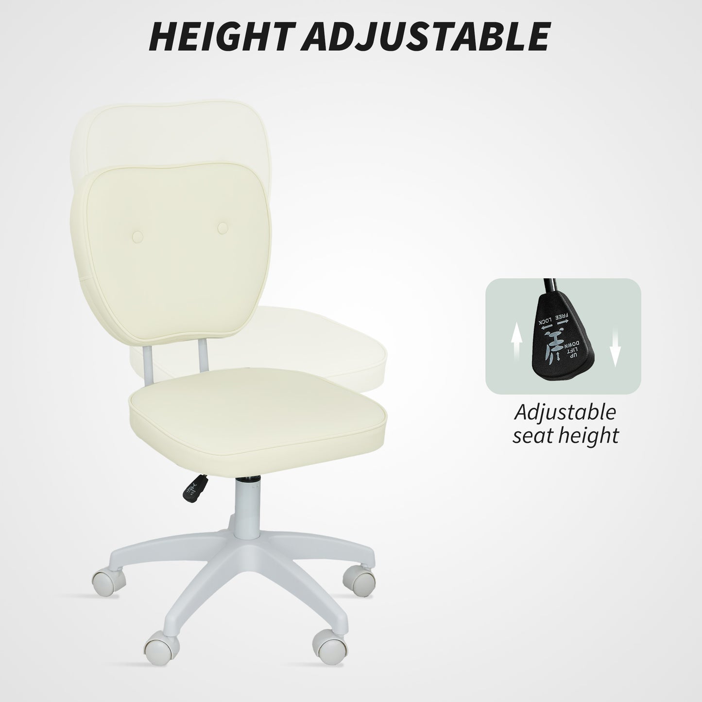 Vanity Task Chair with Adjustable Height, Armless, Cream