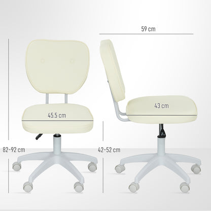 Vanity Task Chair with Adjustable Height, Armless, Cream