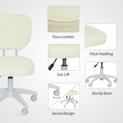 Vanity Task Chair with Adjustable Height, Armless, Cream