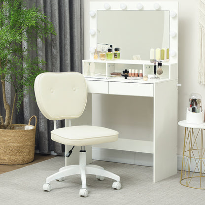 Vanity Task Chair with Adjustable Height, Armless, Cream