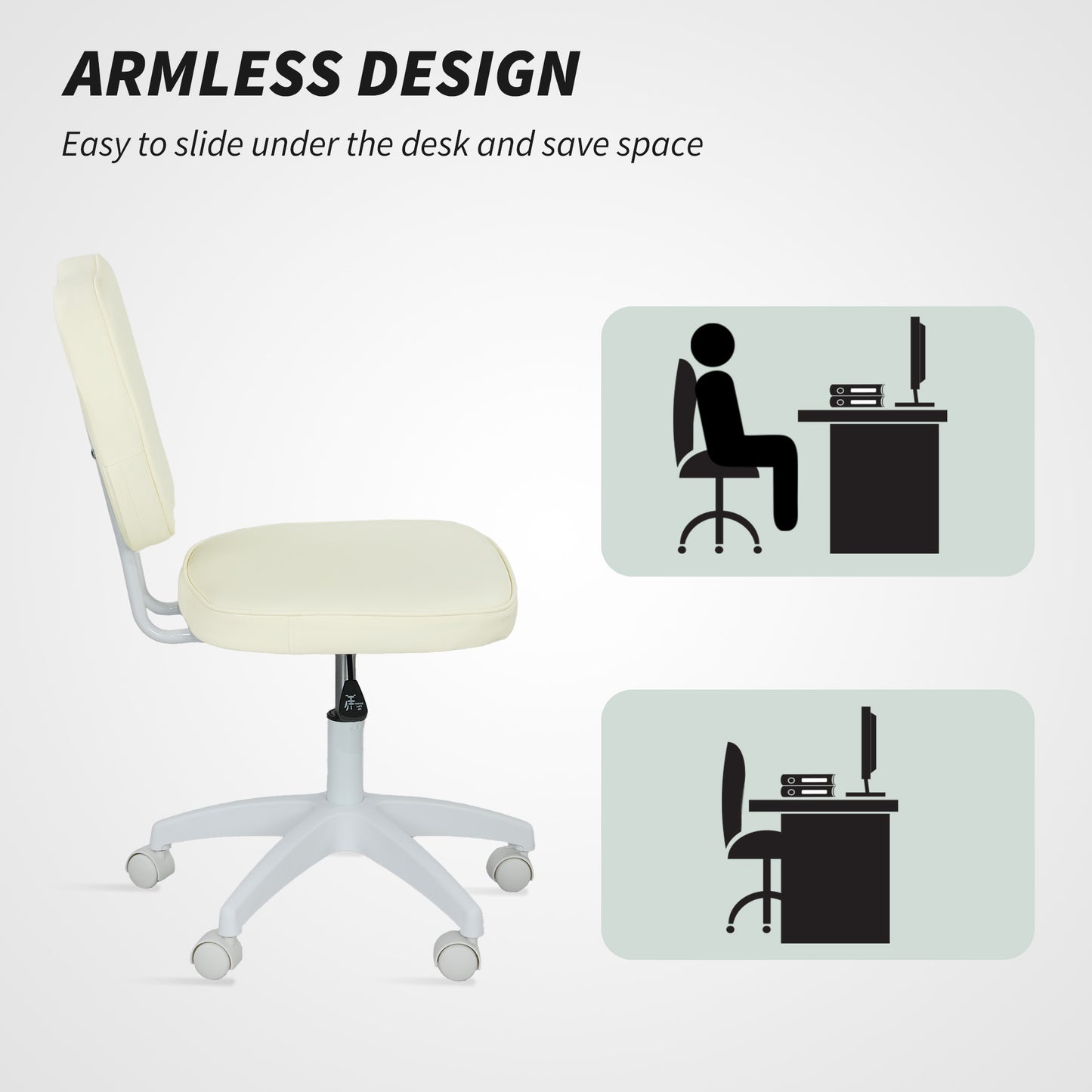 Vanity Task Chair with Adjustable Height, Armless, Cream