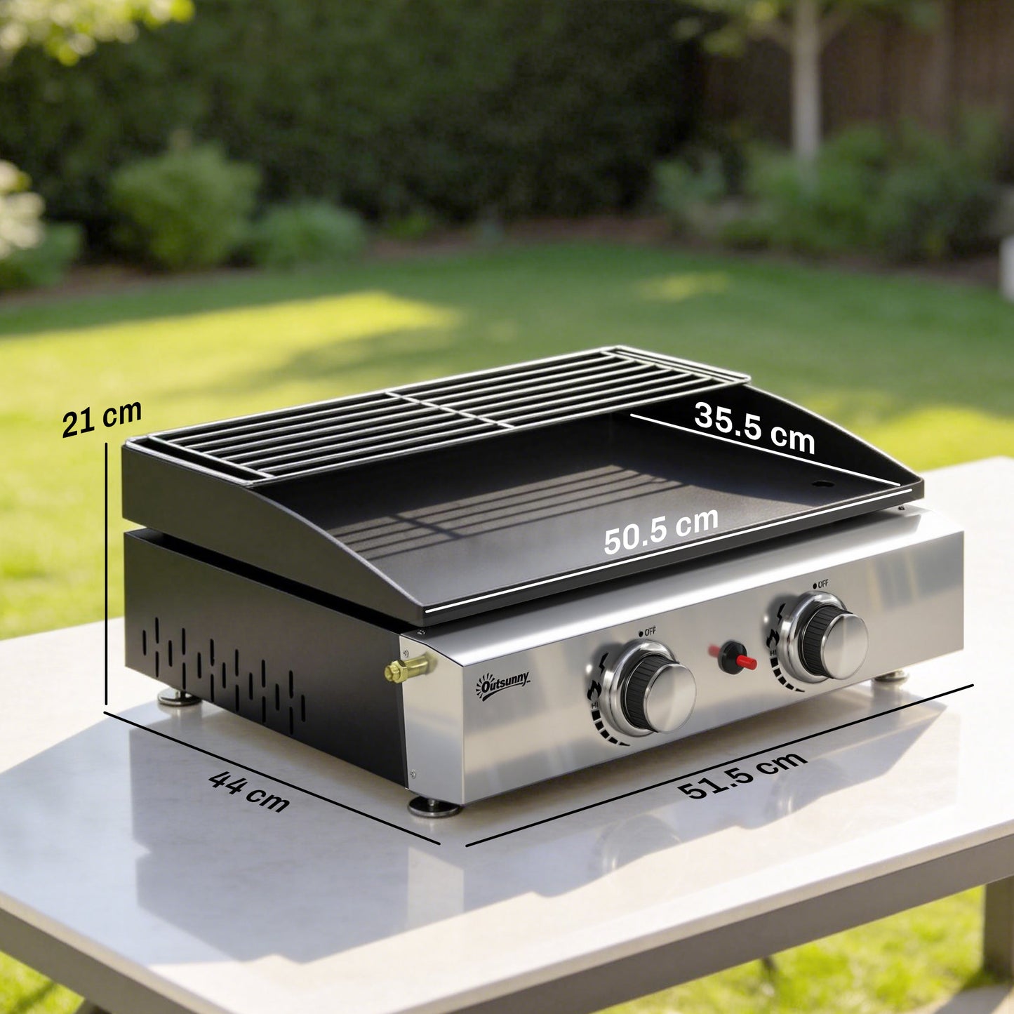 2 Burner Grill Griddle, Tabletop Gas BBQ with Grease Cup, Black