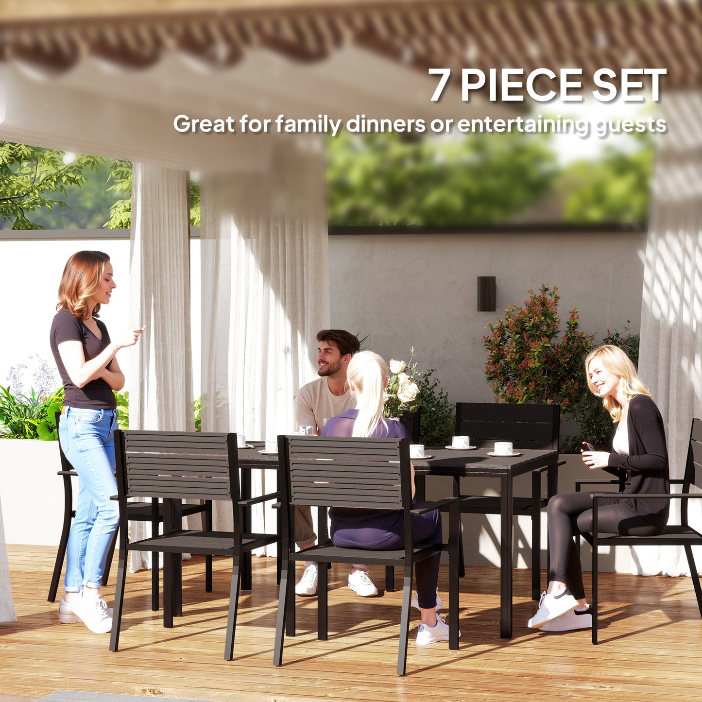 7 Piece Garden Furniture Set with Table and 6 Stackable Chairs