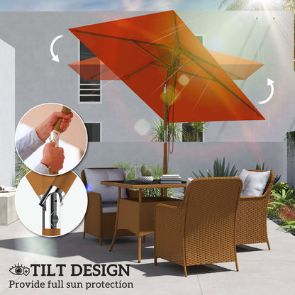 Wooden Patio Umbrella Market Parasol Outdoor Sunshade Orange