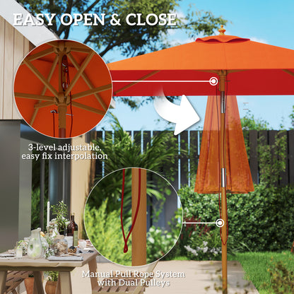 Wooden Patio Umbrella Market Parasol Outdoor Sunshade Orange