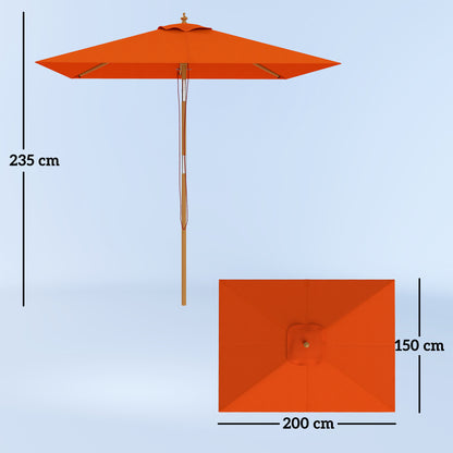 Wooden Patio Umbrella Market Parasol Outdoor Sunshade Orange