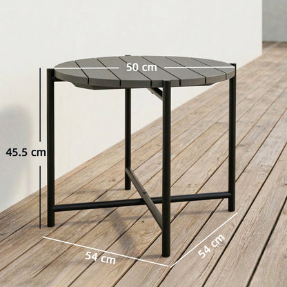 54 cm Round Garden Table, Slatted Wood Top Outdoor Table, Dark Grey
