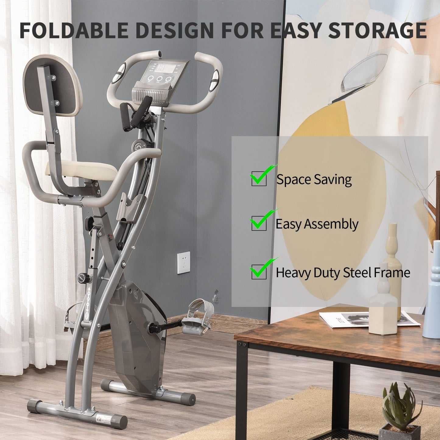 2-In-1 Folding Exercise Bike with 8-Level Magnetic Resistance Grey