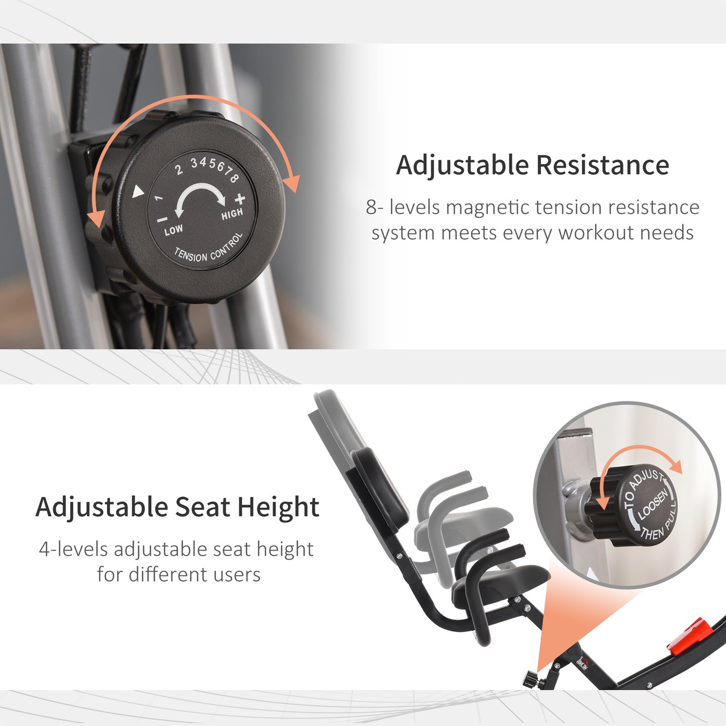 2-In-1 Folding Exercise Bike with 8-Level Magnetic Resistance Grey