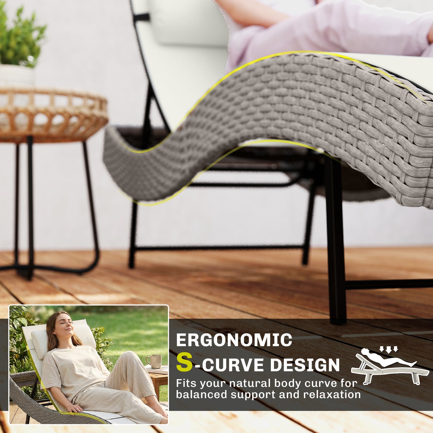 Rattan Sun Lounger with 5 Position Back, Texteline Seat, Cream