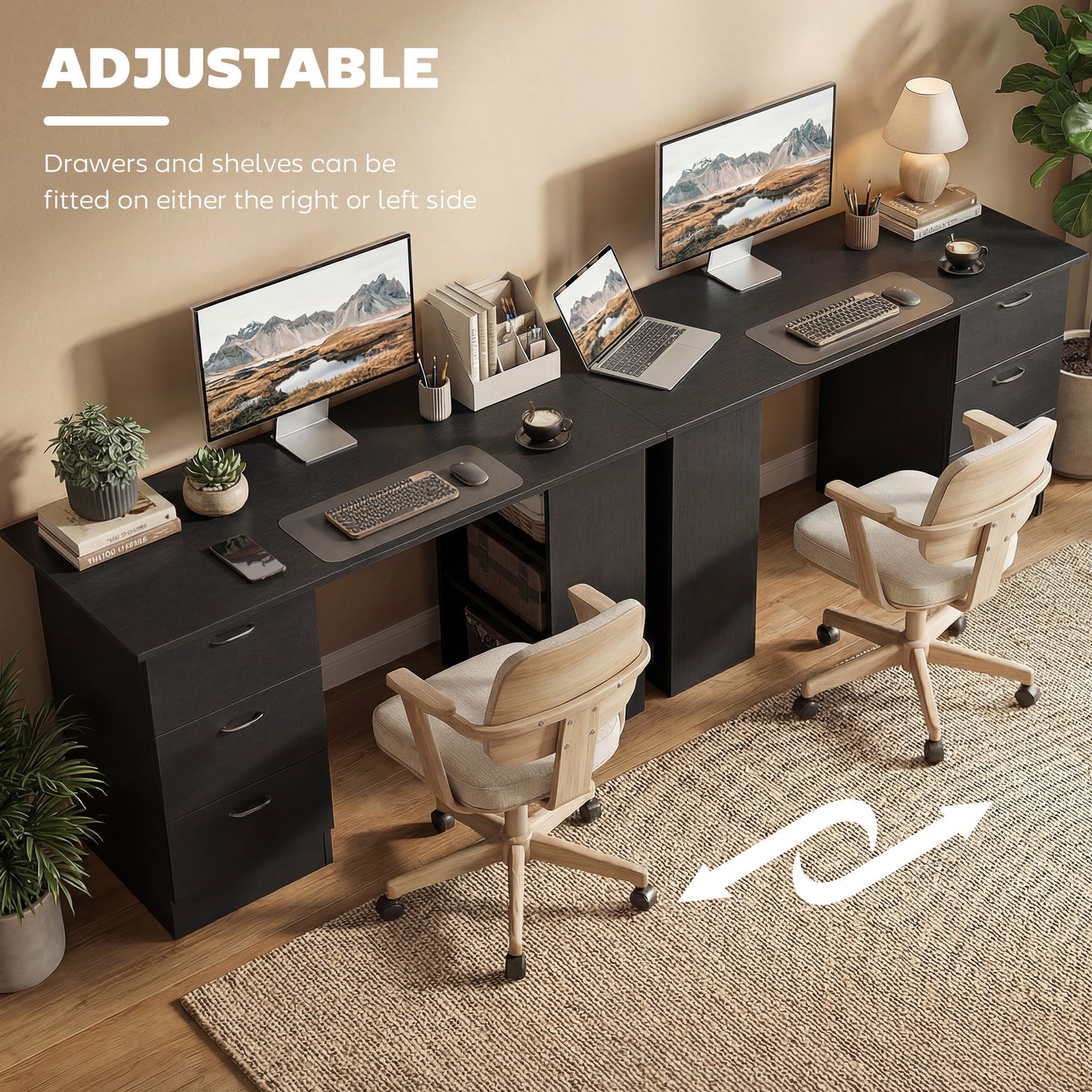 120cm PC Table Workstation Computer Desk w/ Drawers, 3 Shelves Black