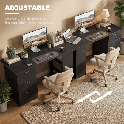 120cm PC Table Workstation Computer Desk w/ Drawers, 3 Shelves Black