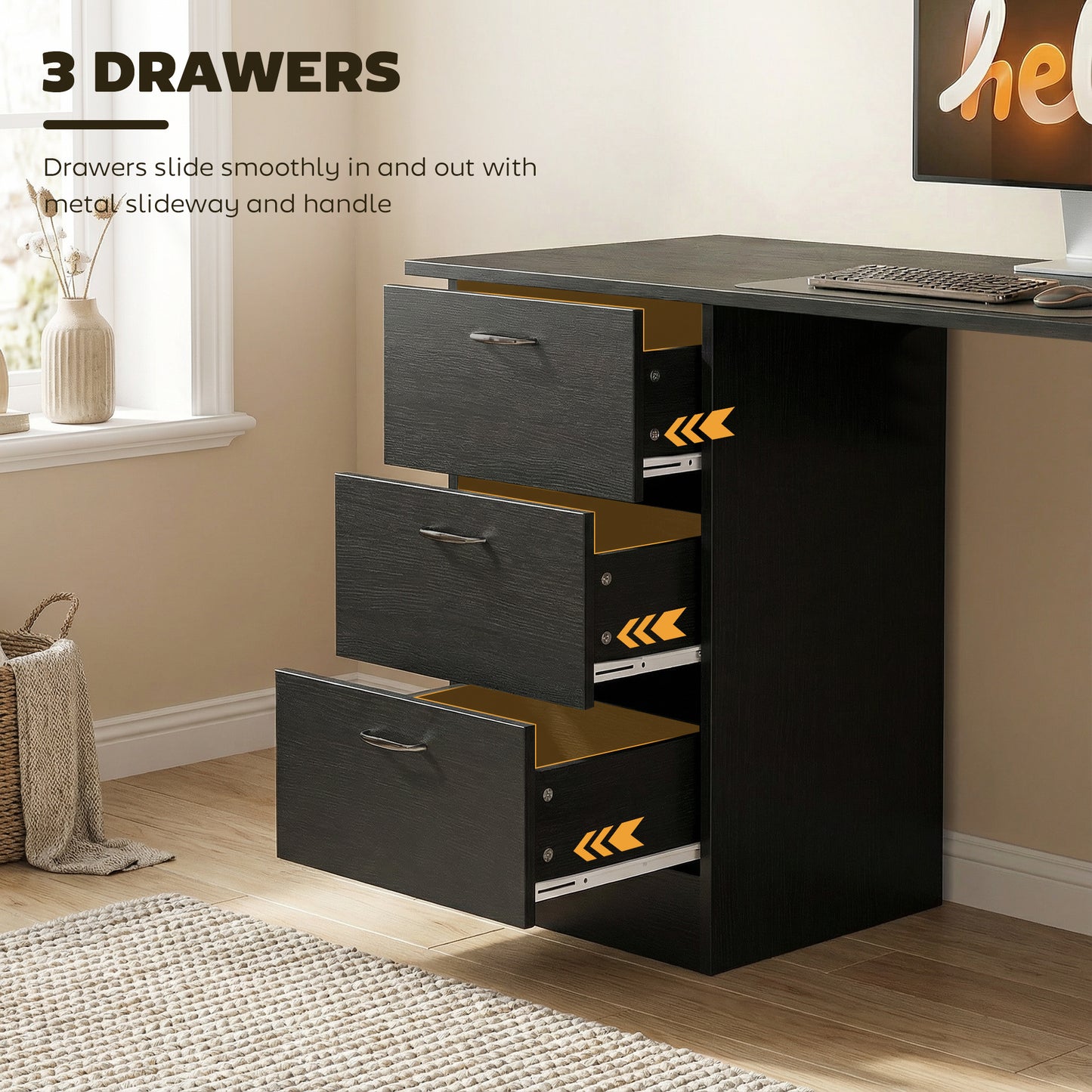 120cm PC Table Workstation Computer Desk w/ Drawers, 3 Shelves Black