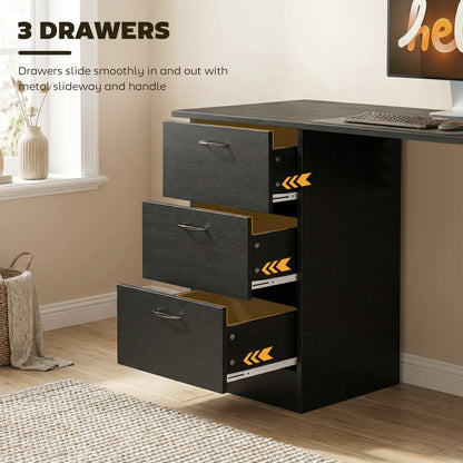 120cm PC Table Workstation Computer Desk w/ Drawers, 3 Shelves Black