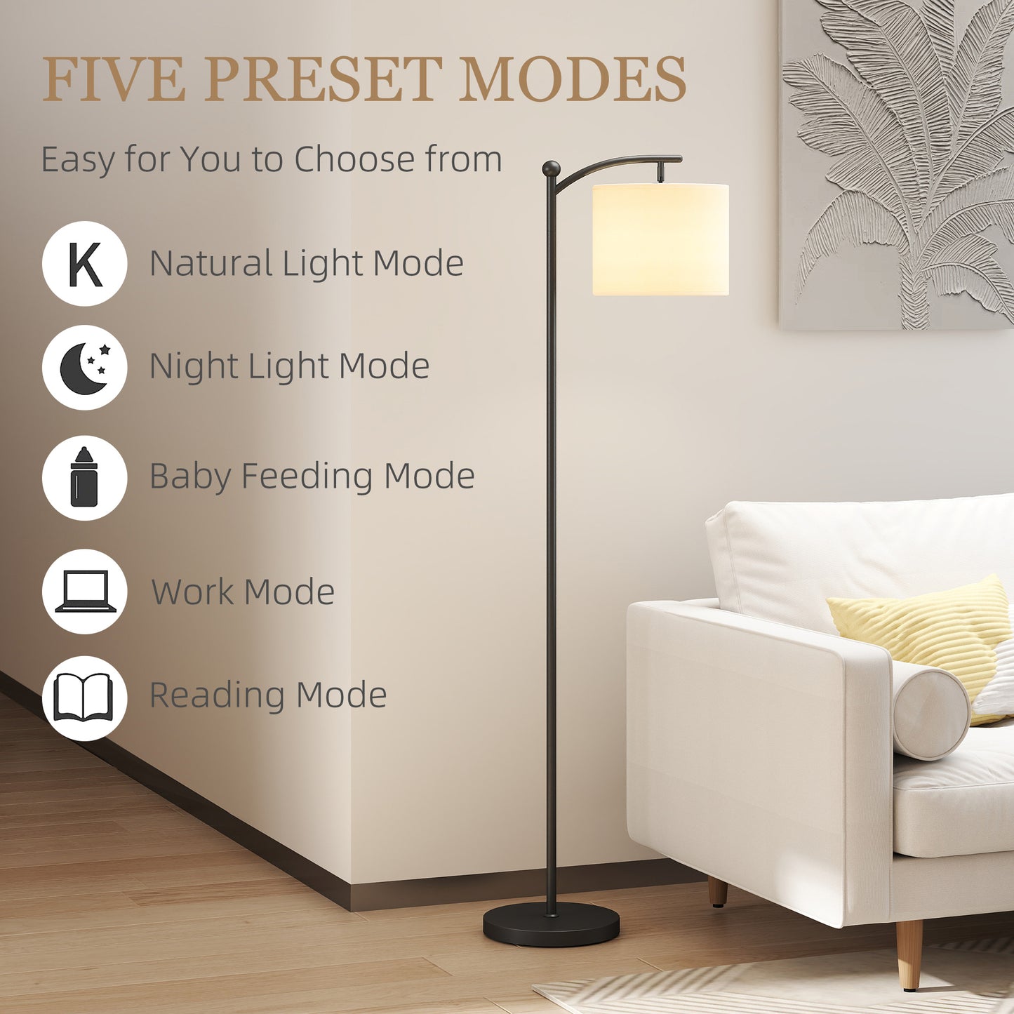 LED Floor Lamp with Dimmable Colours Temperature & Brightness, Black