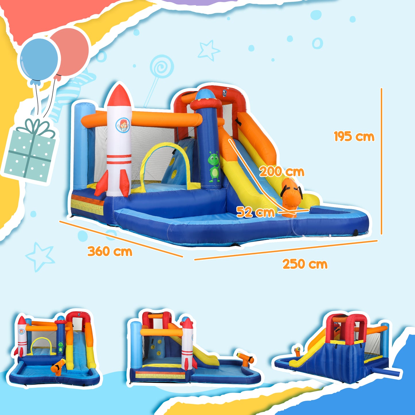 5 in 1 Bouncy Castle for Children with 550W Blower, Water Slide